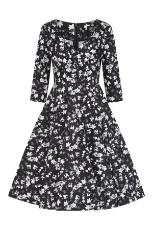 Suzy Monochrome Floral Swing Dress in Extended Sizing